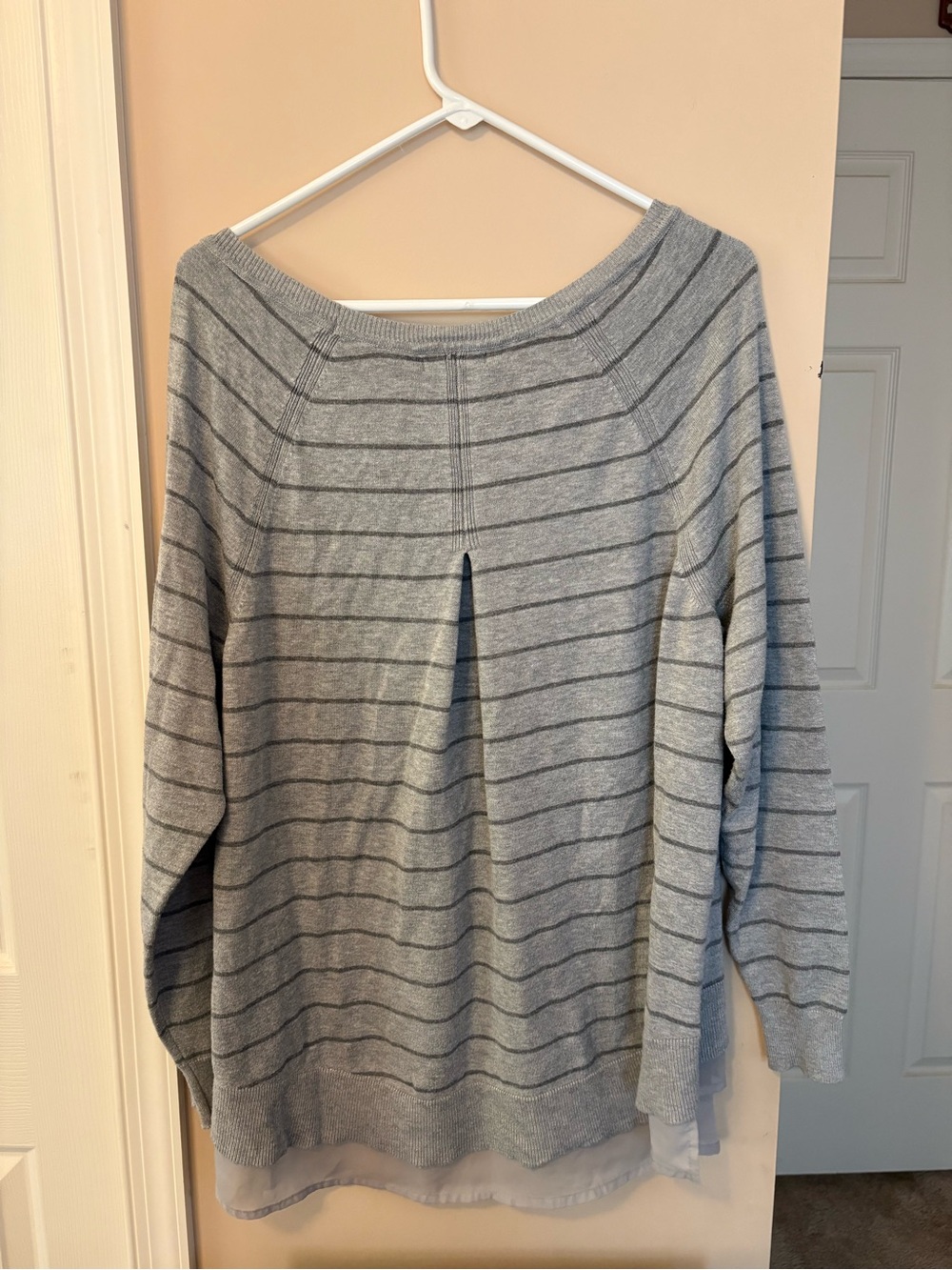 Maurices Gray Striped Sweater with Layered Chiffon Hem - Picture 7 of 8